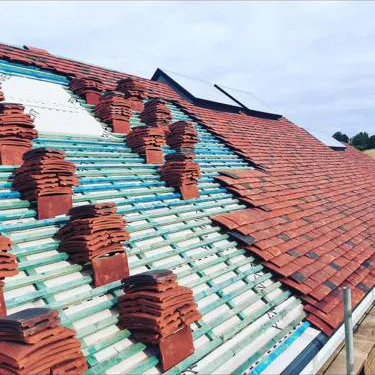 the roof of a building with a lot of tiles on it